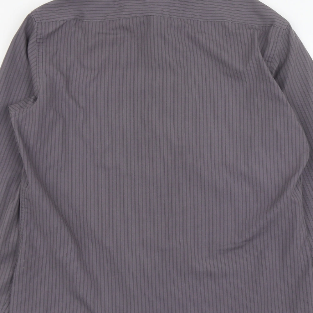 River Island Womens Grey Striped Polyester Basic Button-Up Size M Collared