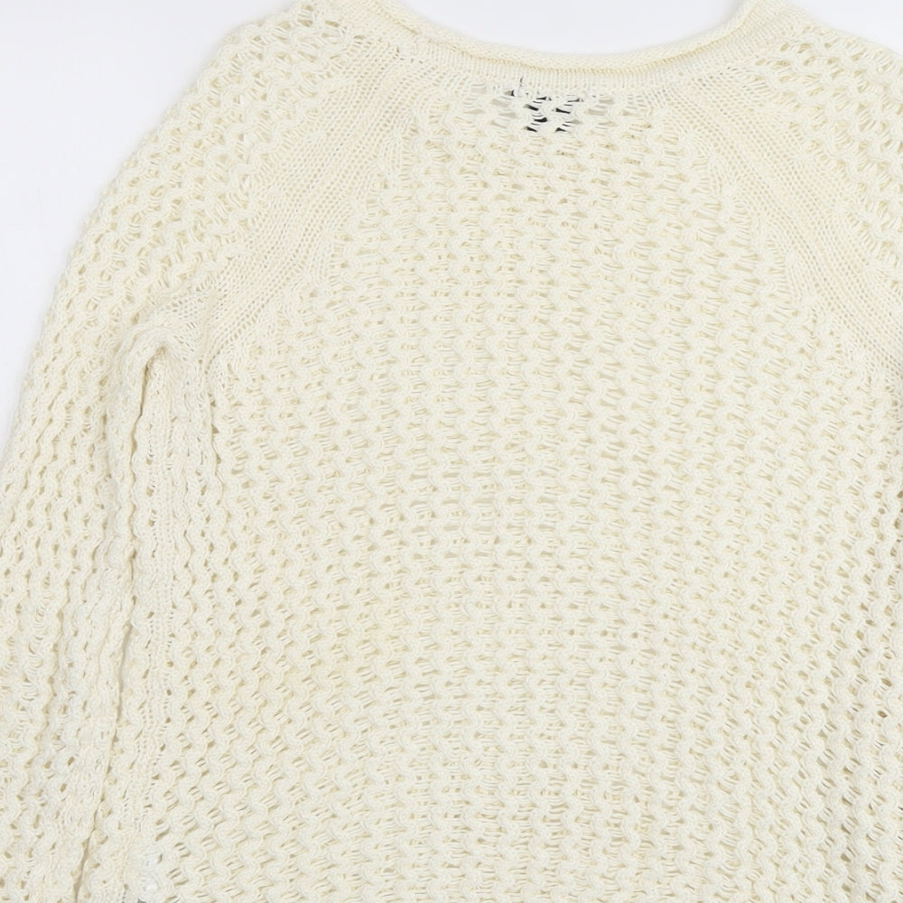 H&M Womens Ivory Boat Neck Acrylic Pullover Jumper Size S