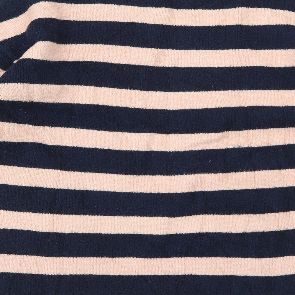 Nina Leonard Womens Blue V-Neck Striped Acrylic Pullover Jumper Size L