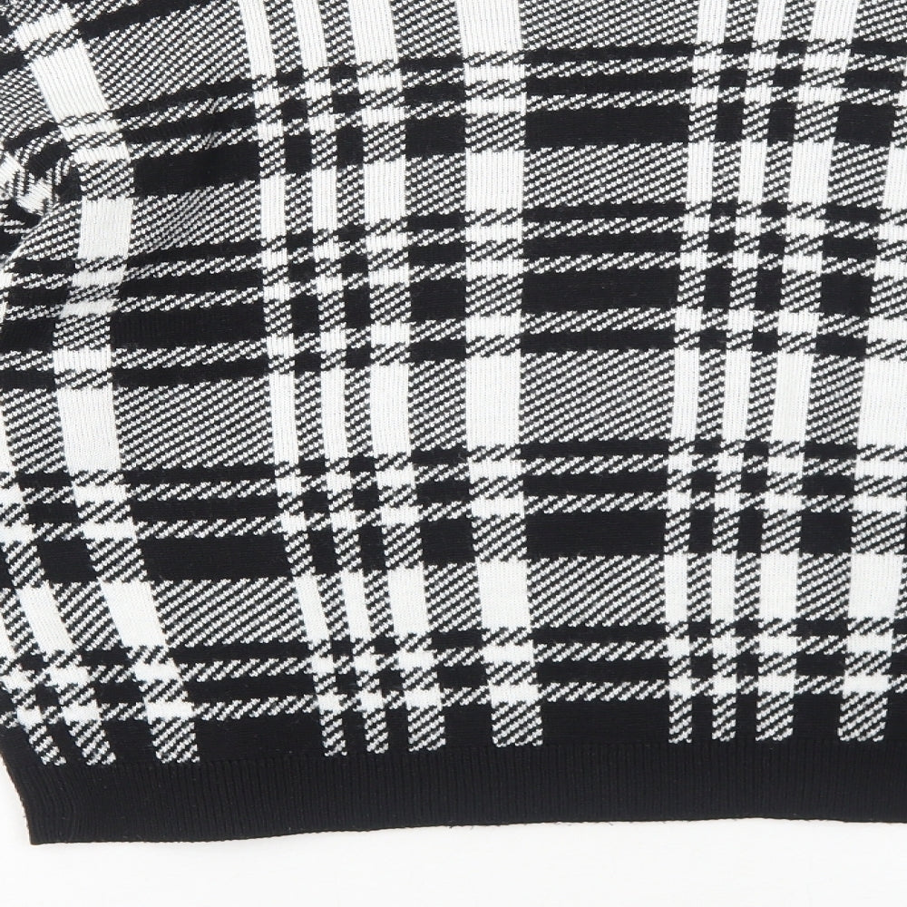 H&M Womens Black Boat Neck Plaid Acrylic Pullover Jumper Size M