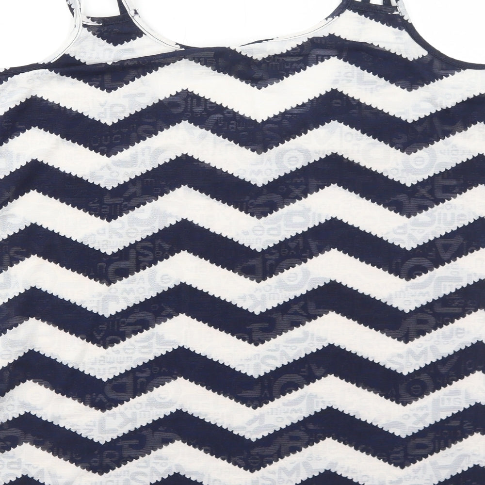 Izabel London Womens Blue Geometric Polyester Basic T-Shirt Size 8 Round Neck - Cold Shoulder