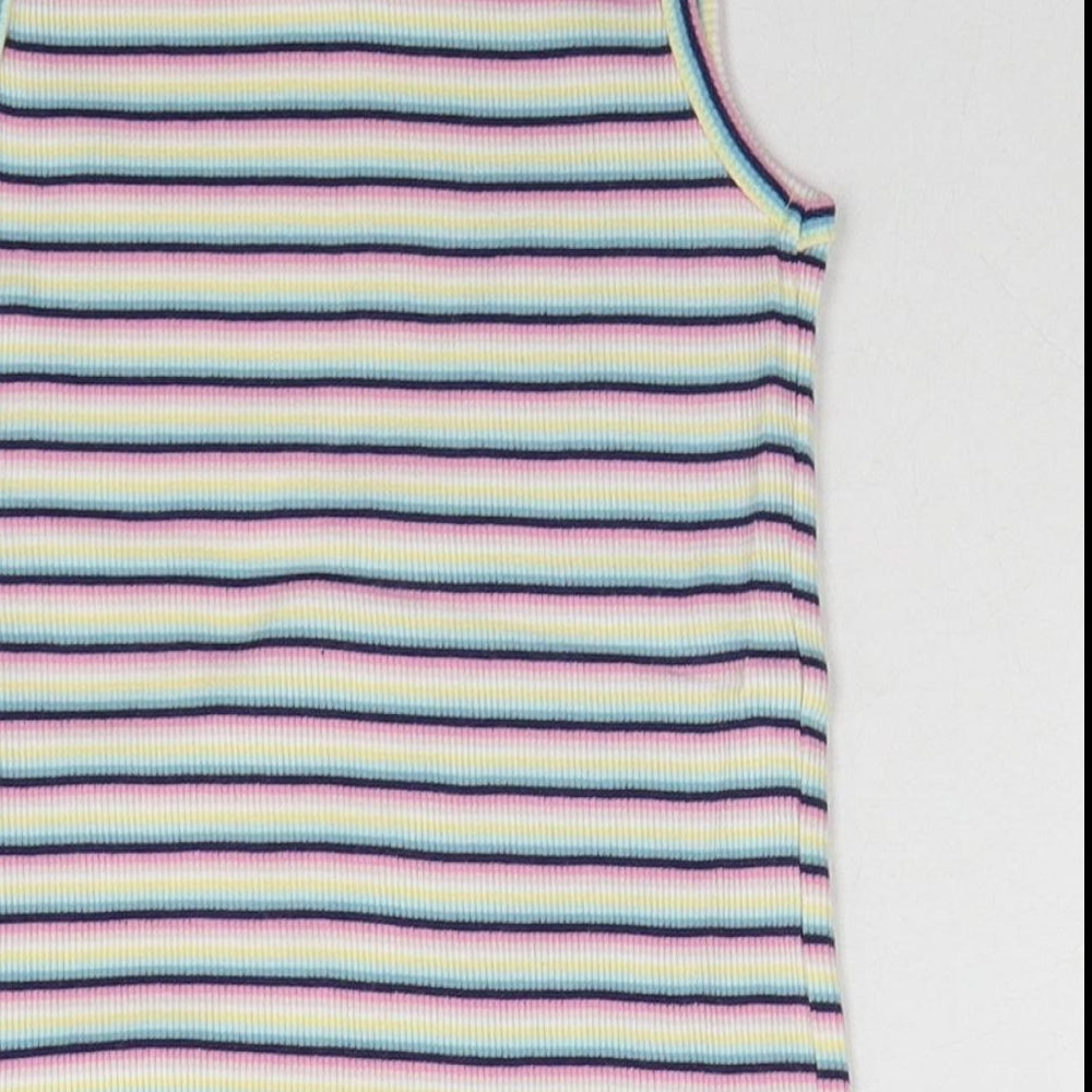 Matalan Girls Multicoloured Striped Cotton Basic Tank Size 7 Years Round Neck Pullover