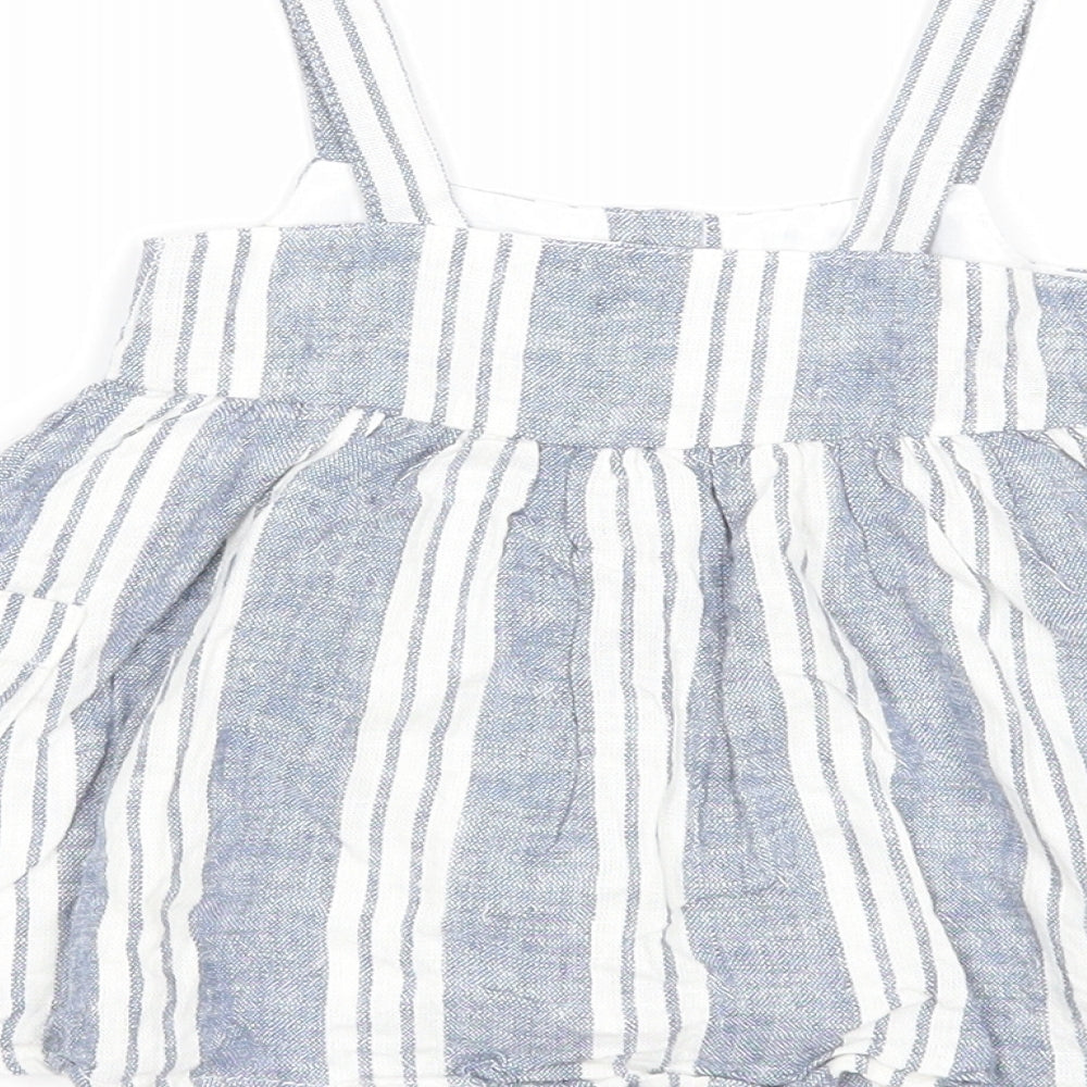 Primark Girls Blue Striped Polyester A-Line Size 0-3 Months Square Neck Button