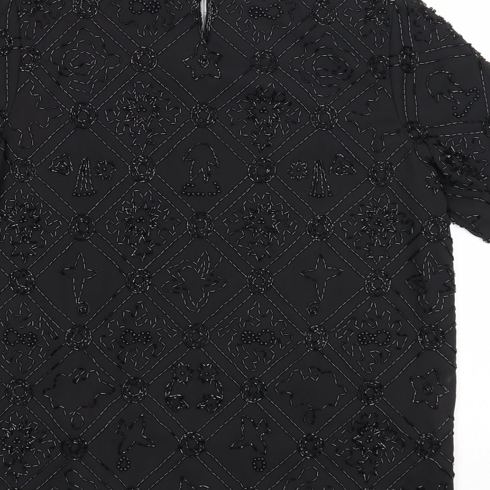 Barry Sherrard Womens Black Geometric Polyester Basic T-Shirt Size 12 Round Neck