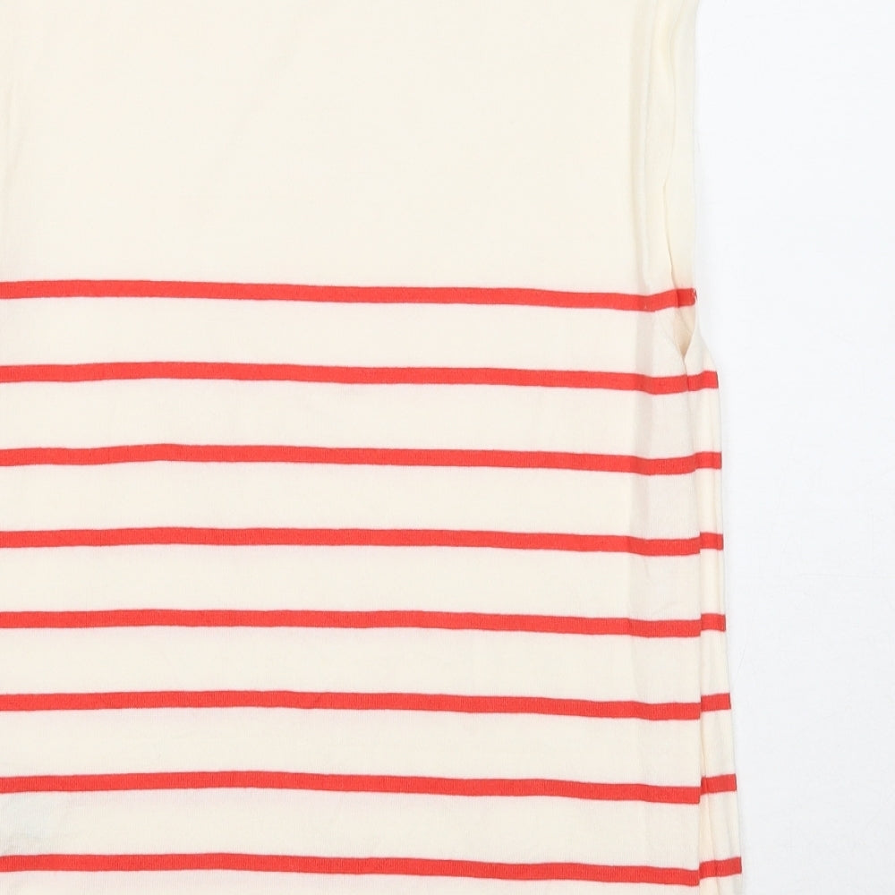 Marks & Spencer Womens White Mock Neck Striped Viscose Pullover Jumper Size 12