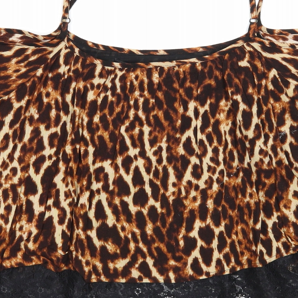 Select Womens Blue Animal Print Viscose Basic Blouse Size 10 Square Neck - Lace Detail, Leopard Print