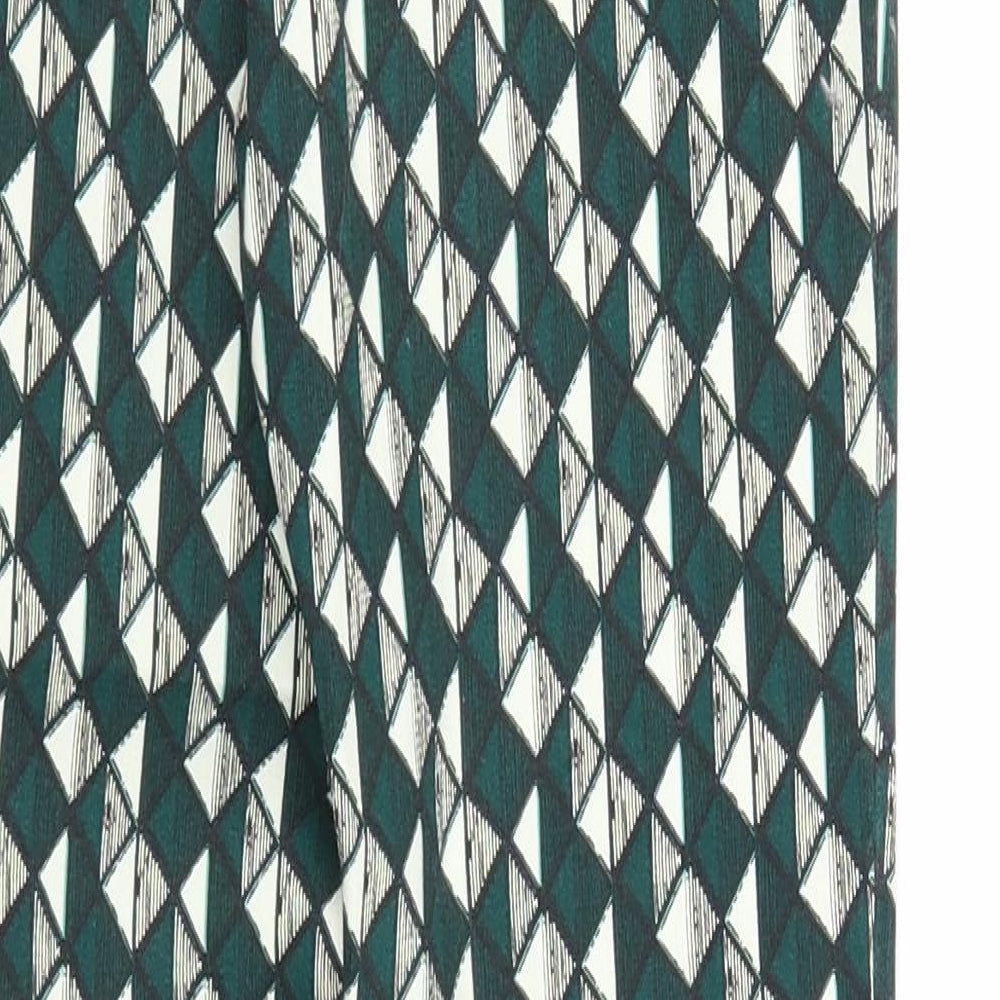 H&M Womens Green Geometric Cotton Trousers Size 6 Regular Zip