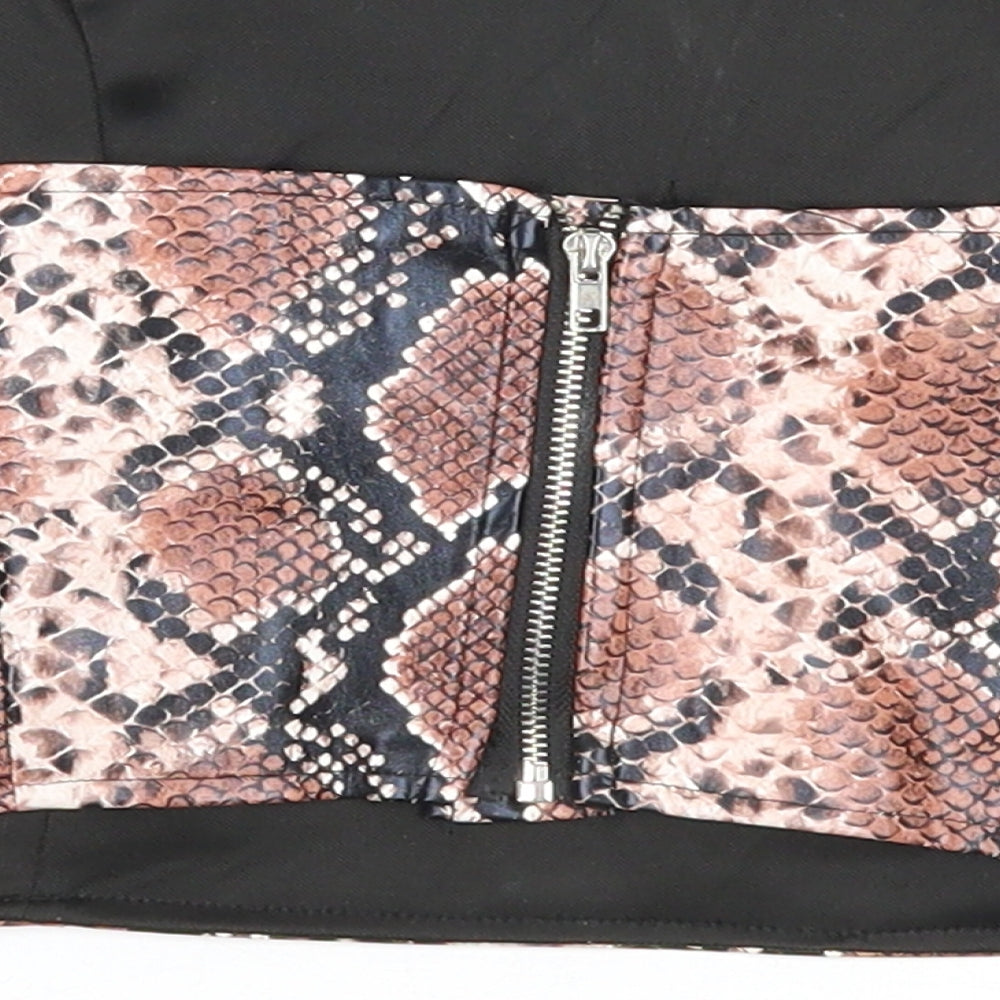 PRETTYLITTLETHING Womens Multicoloured Animal Print Polyester Cropped Tank Size 10 Square Neck - Snake Print Corset Style