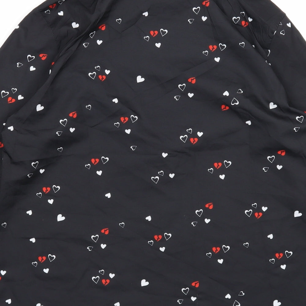 By Clara Womens Black Geometric Polyester Basic Button-Up Size M Collared - Heart Print