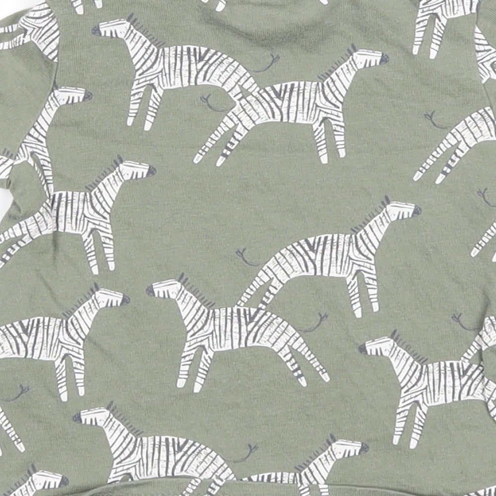 Next Boys Green Geometric Cotton Basic T-Shirt Size 0-3 Months Round Neck Snap - Zebra