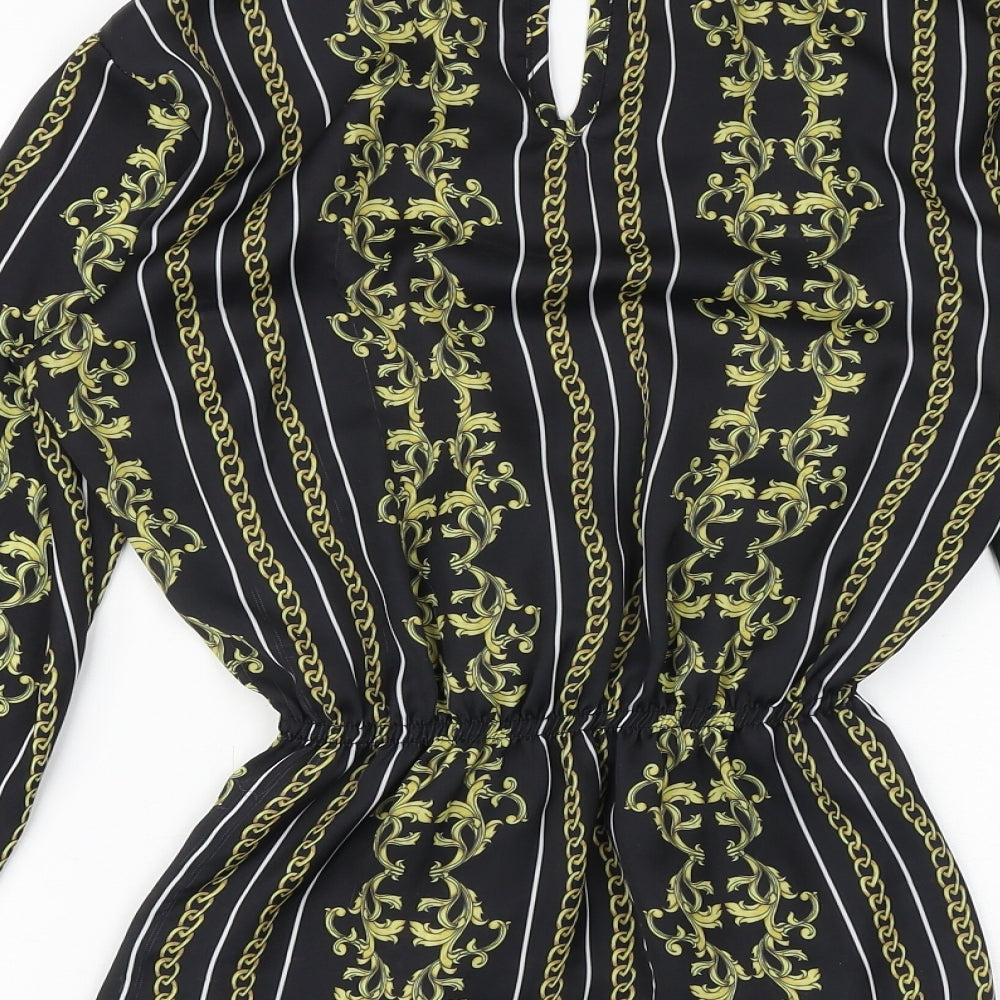 Select Womens Black Geometric Polyester Basic Blouse Size 10 Mock Neck - Keyhole Neck