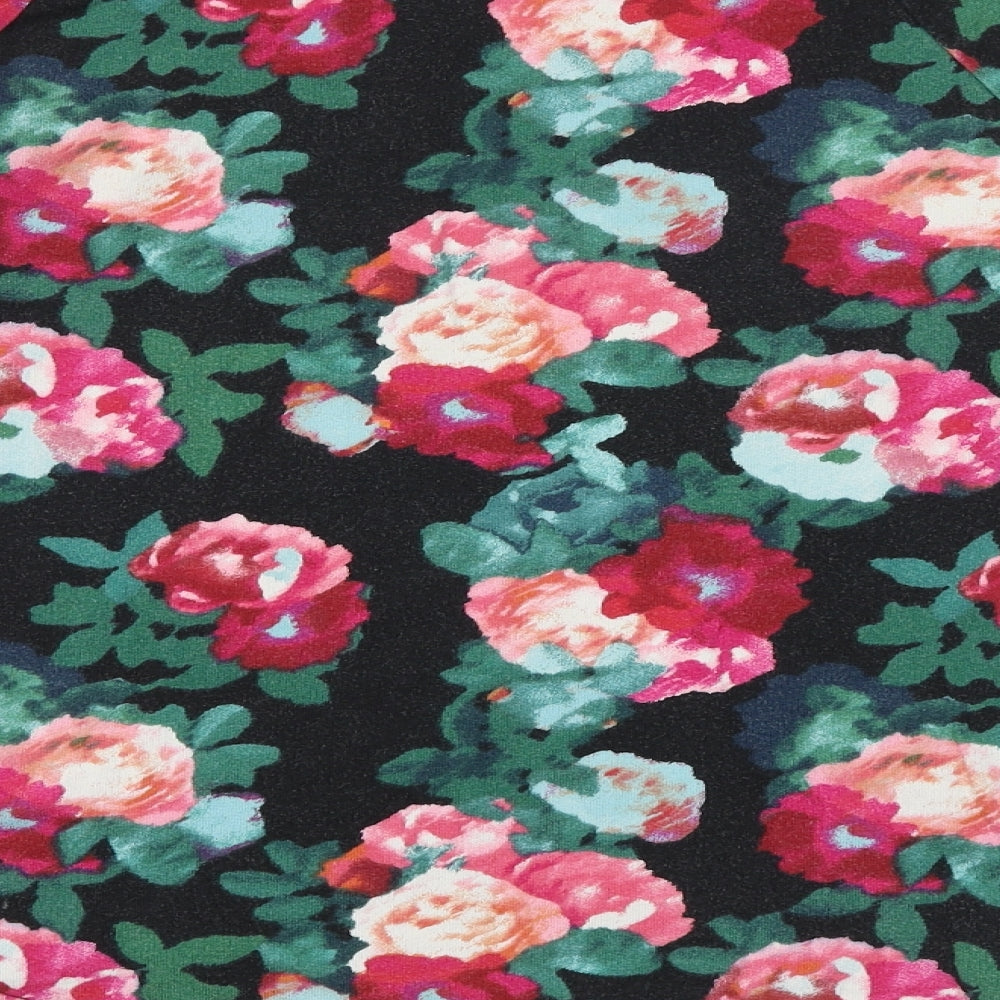 H&M Womens Black Floral 100% Cotton Basic Blouse Size S Round Neck - Roses