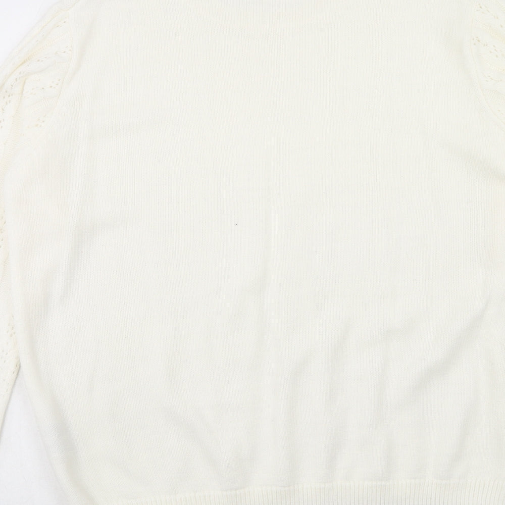 EWM Womens Ivory Crew Neck Acrylic Pullover Jumper Size M Pullover