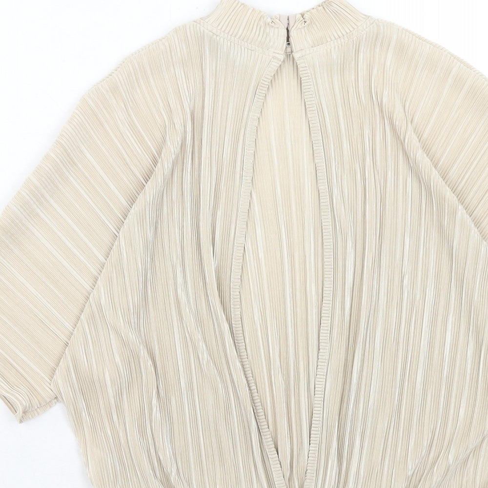 Topshop Womens Brown Polyester Basic Blouse Size 6 Mock Neck - Open Back