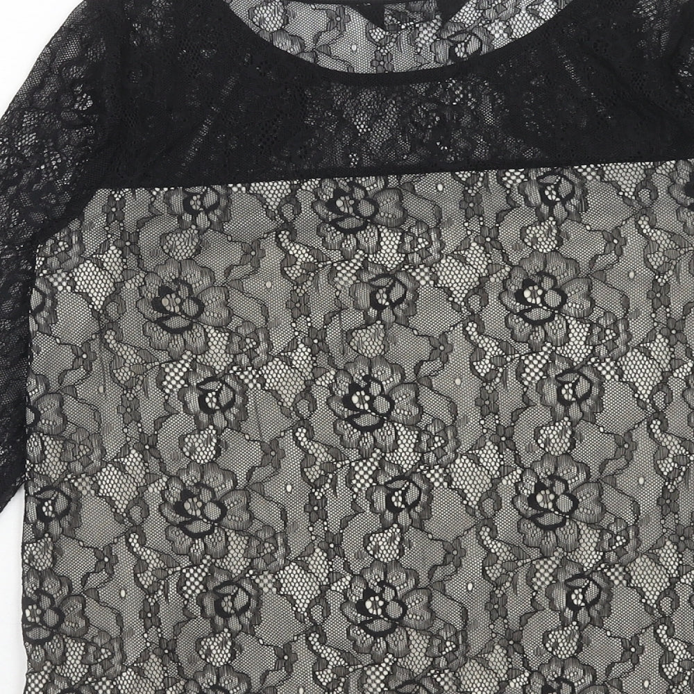 Dorothy Perkins Womens Black Nylon Basic Blouse Size 10 Round Neck