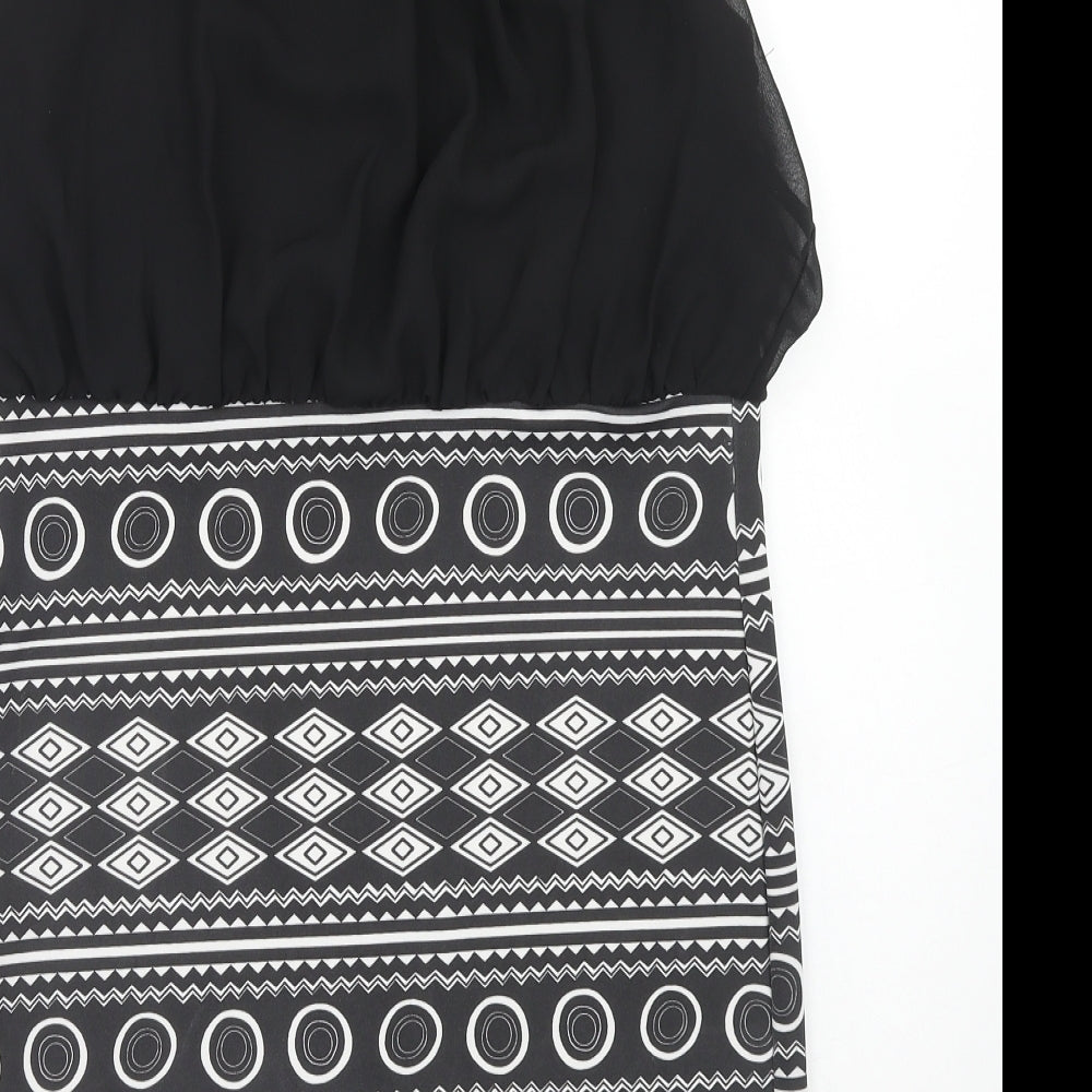 First Love Womens Black Geometric Polyester Shift Size 14 Round Neck Pullover