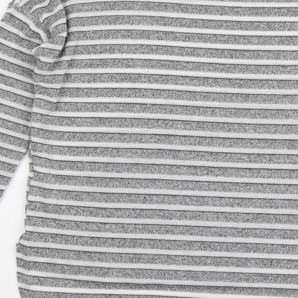 New Look Womens Grey Boat Neck Striped Polyester Pullover Jumper Size 8
