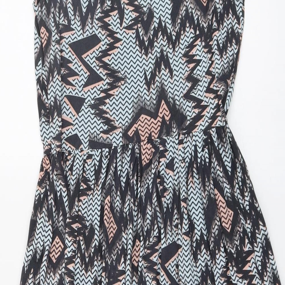 Topshop Womens Multicoloured Geometric Viscose A-Line Size 6 Round Neck Pullover