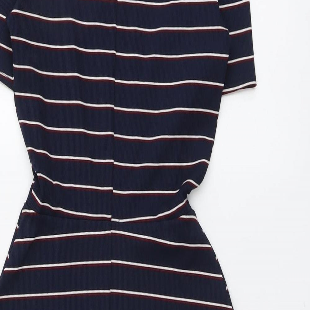 H&M Womens Blue Striped Polyester T-Shirt Dress Size 4 V-Neck Pullover