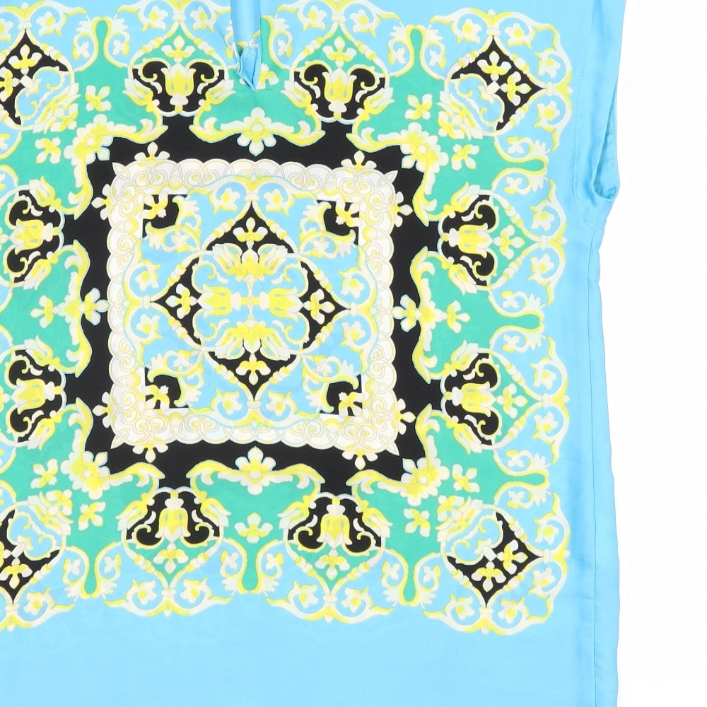 Mango Womens Blue Geometric Polyester Basic Blouse Size M Round Neck