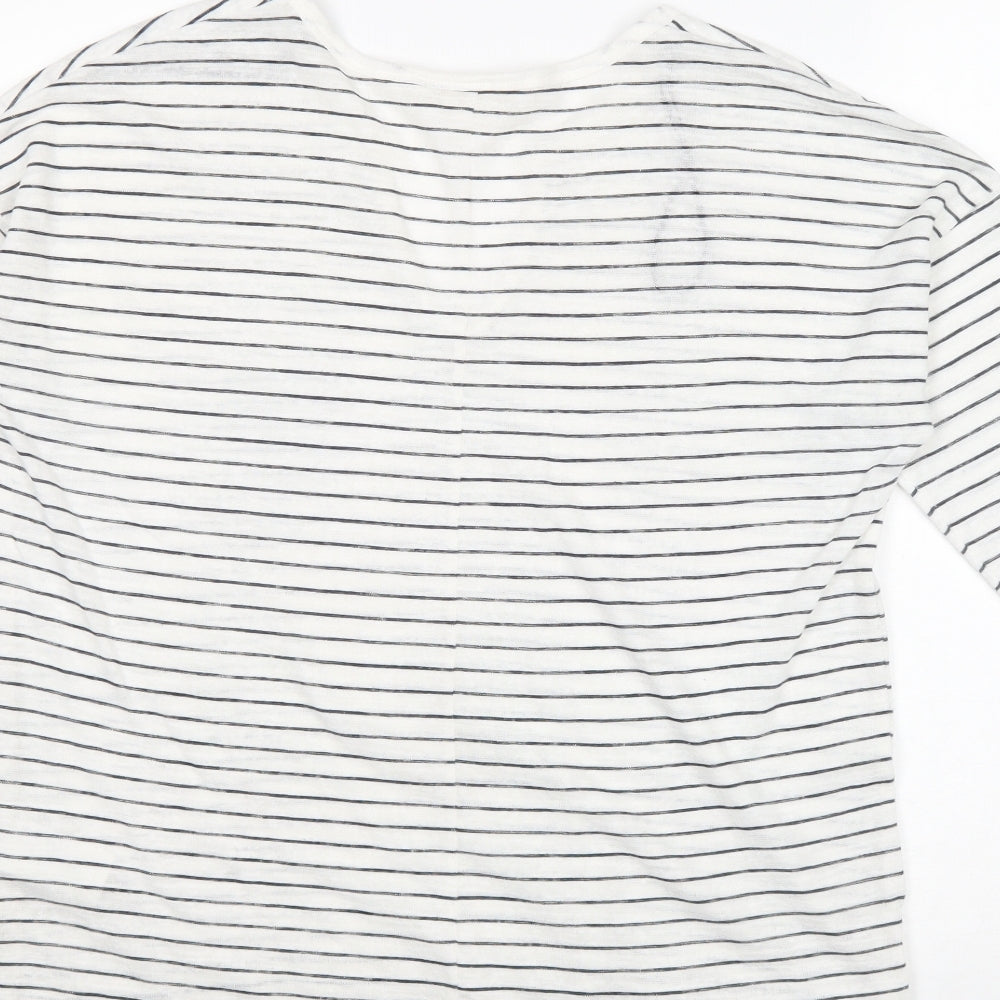L.O.G.G Womens White V-Neck Striped Polyester Pullover Jumper Size M