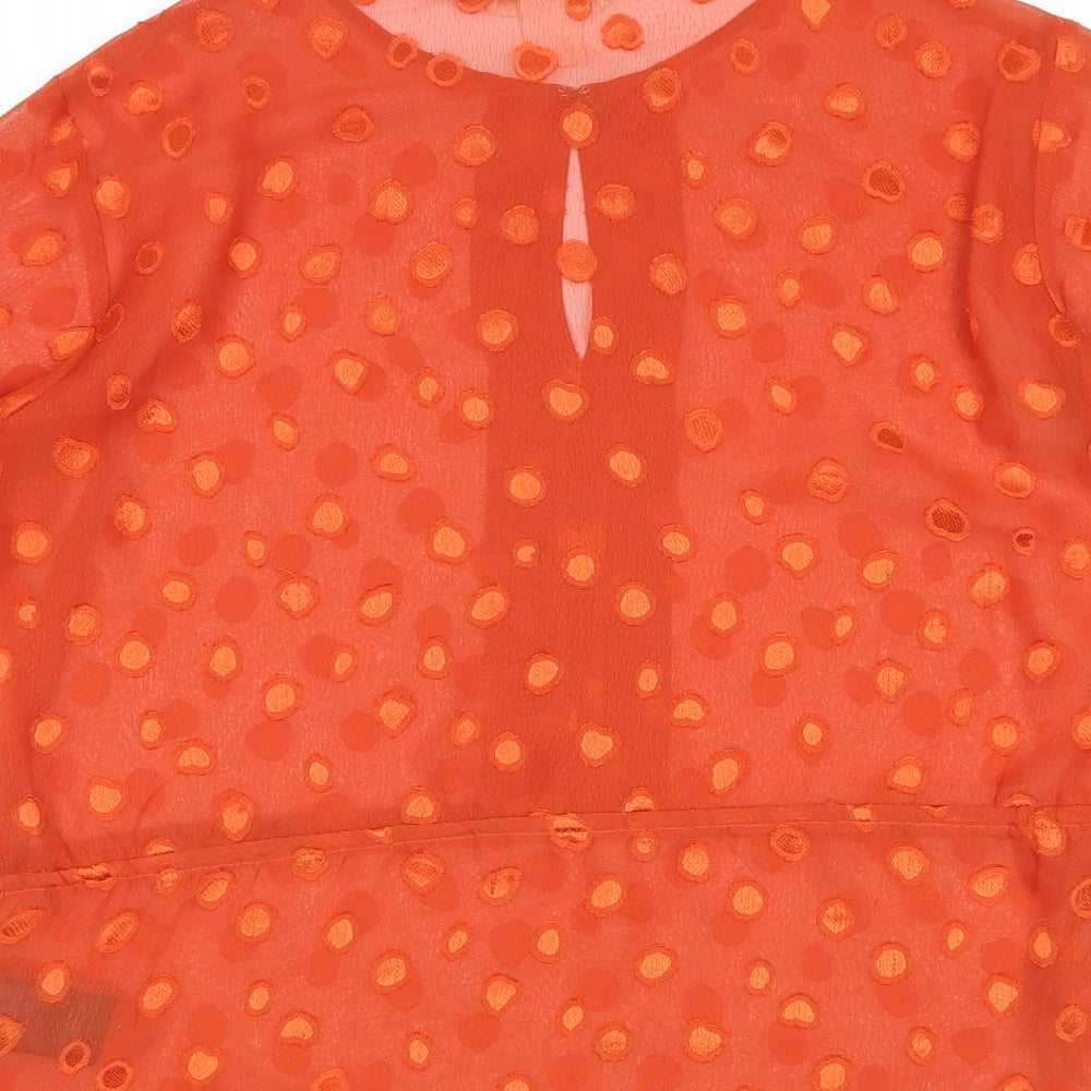 H&M Womens Red Geometric Polyester Basic Blouse Size 10 Round Neck