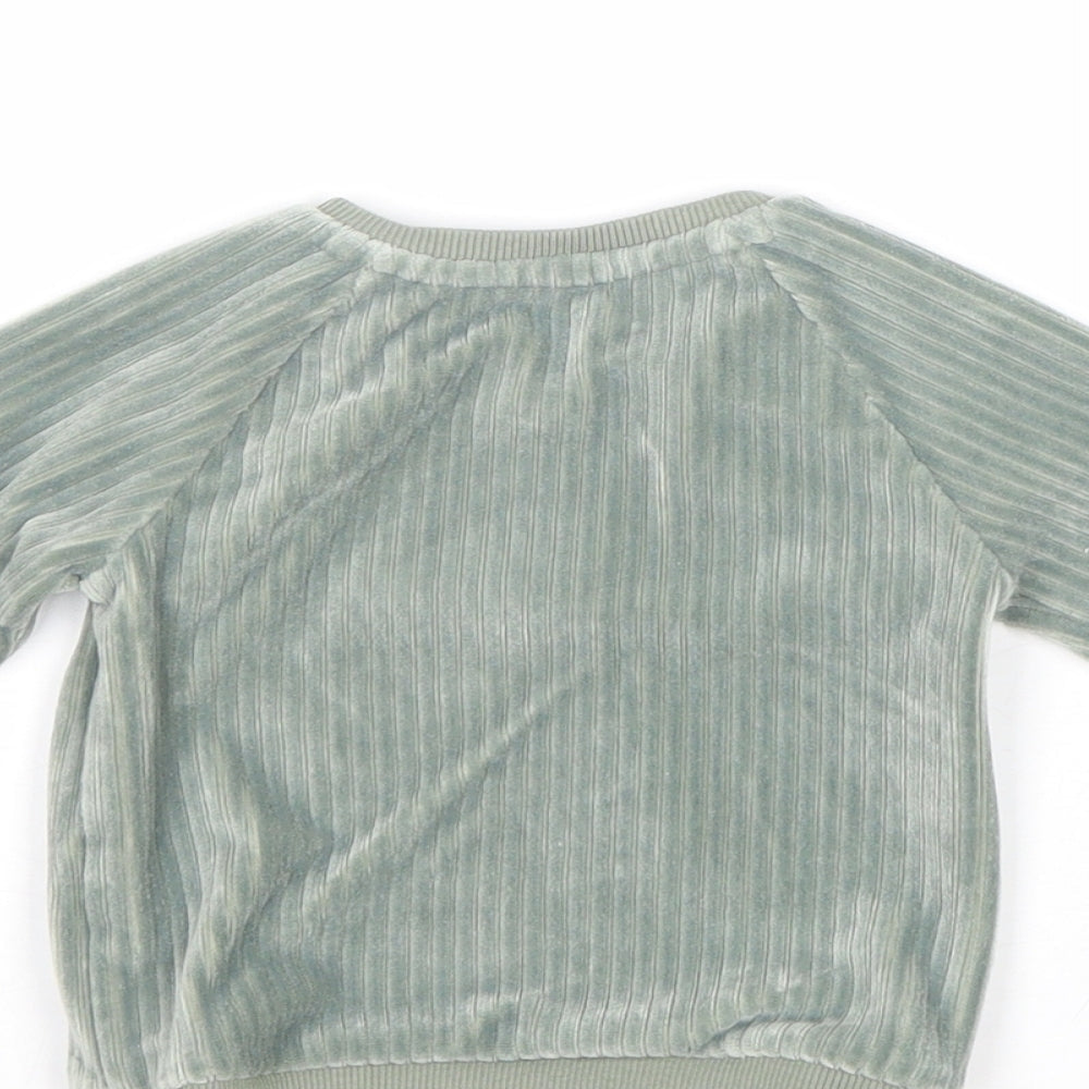 TU Boys Green Polyester Basic T-Shirt Size 3-6 Months Round Neck Button