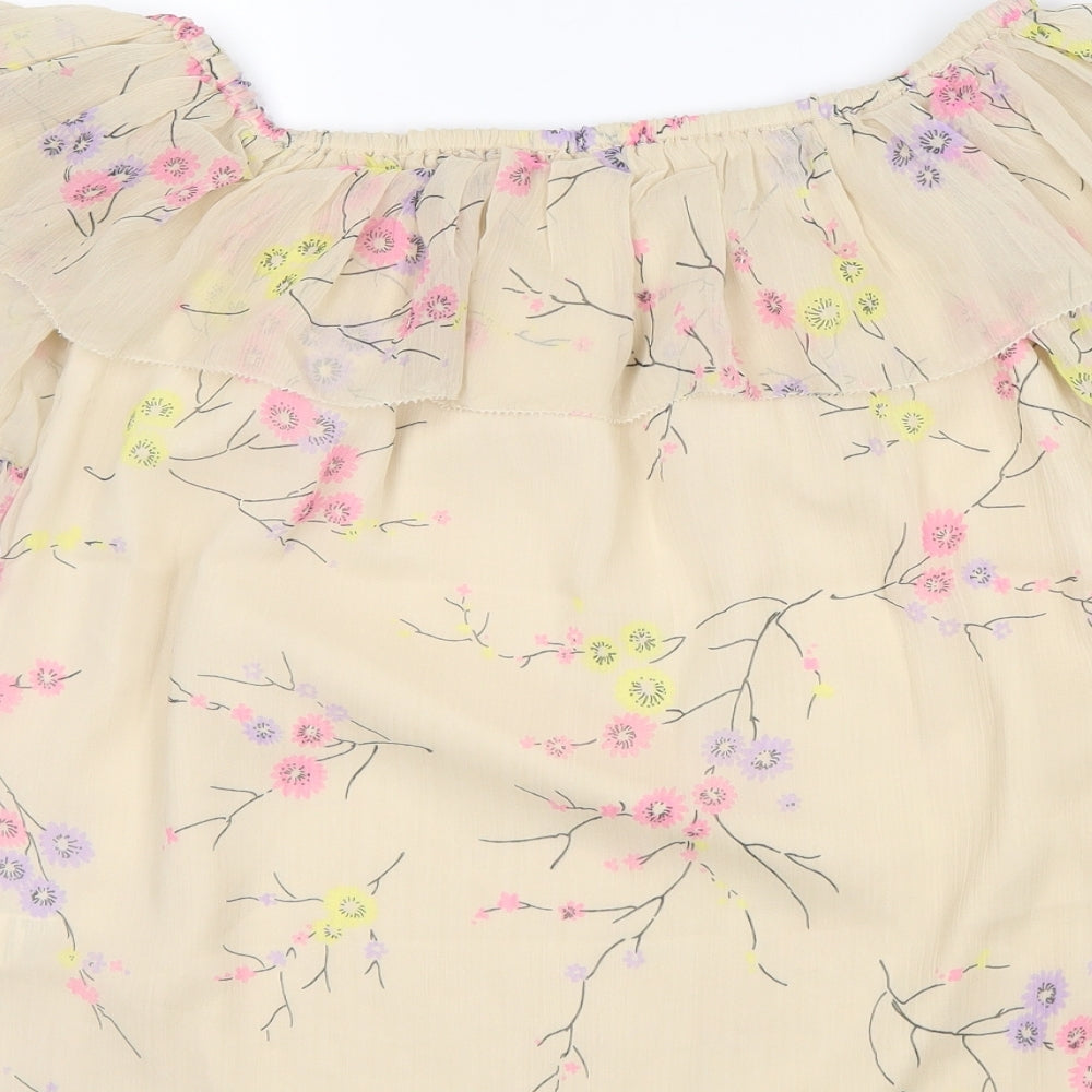 River Island Womens Beige Floral Polyester Basic Blouse Size 8 Boat Neck