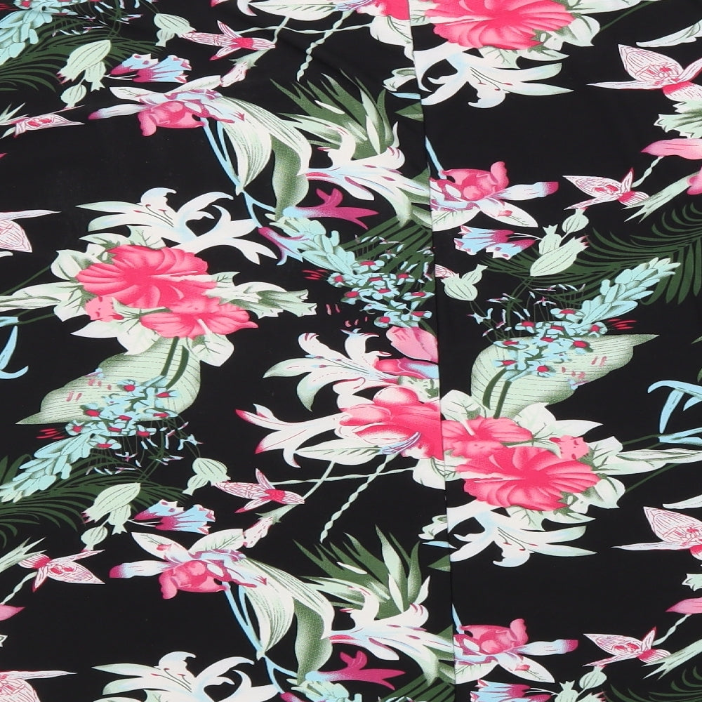 Emeliax Womens Black Floral Polyester Basic T-Shirt Size 16 Round Neck