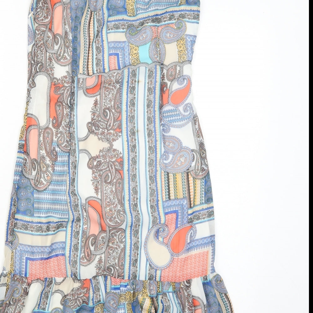 Cutie Womens Multicoloured Geometric Polyester A-Line Size 8 Off the Shoulder Zip
