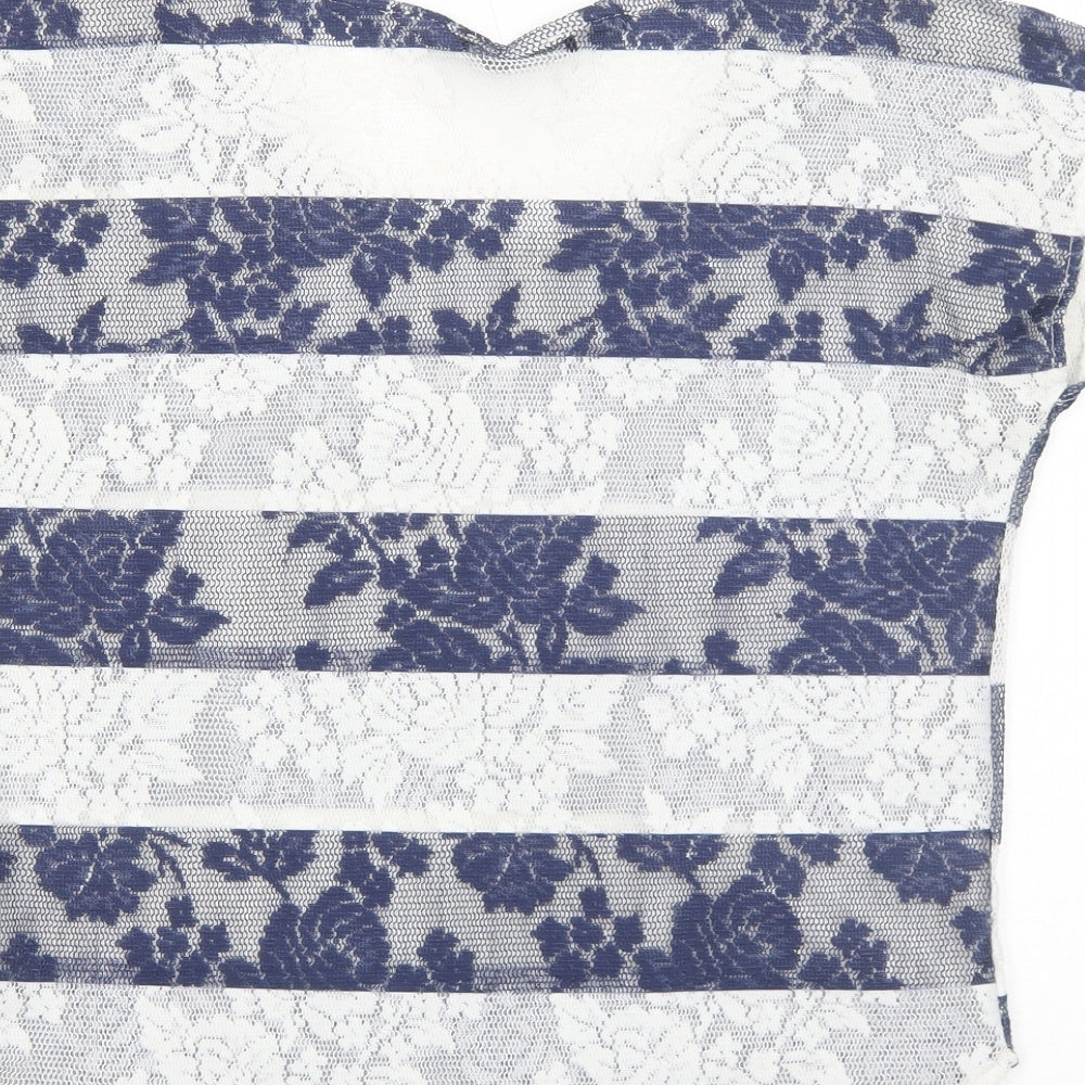Atmosphere Womens Blue Geometric Polyester Basic Blouse Size 8 Round Neck
