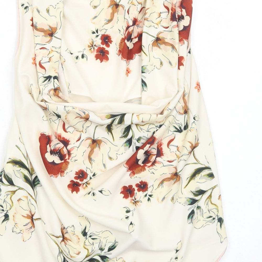 Zara Womens Ivory Floral Polyester Basic Tank Size XS V-Neck - Open Back