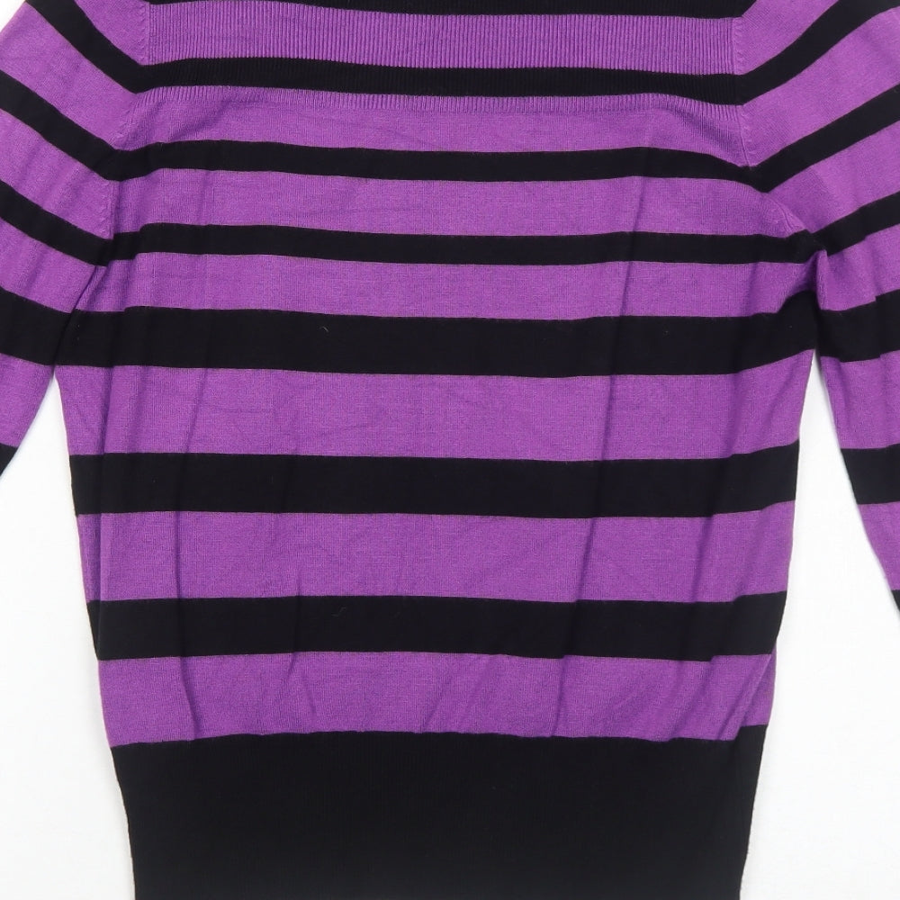 Lakeland Womens Purple Scoop Neck Striped Viscose Pullover Jumper Size 12