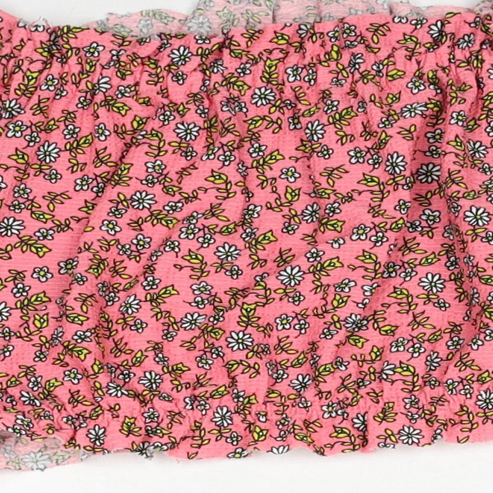 New Look Womens Pink Floral Polyester Cropped Blouse Size 6 Off the Shoulder