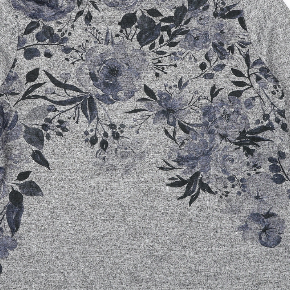 Roman Womens Grey Round Neck Floral Polyester Pullover Jumper Size 10