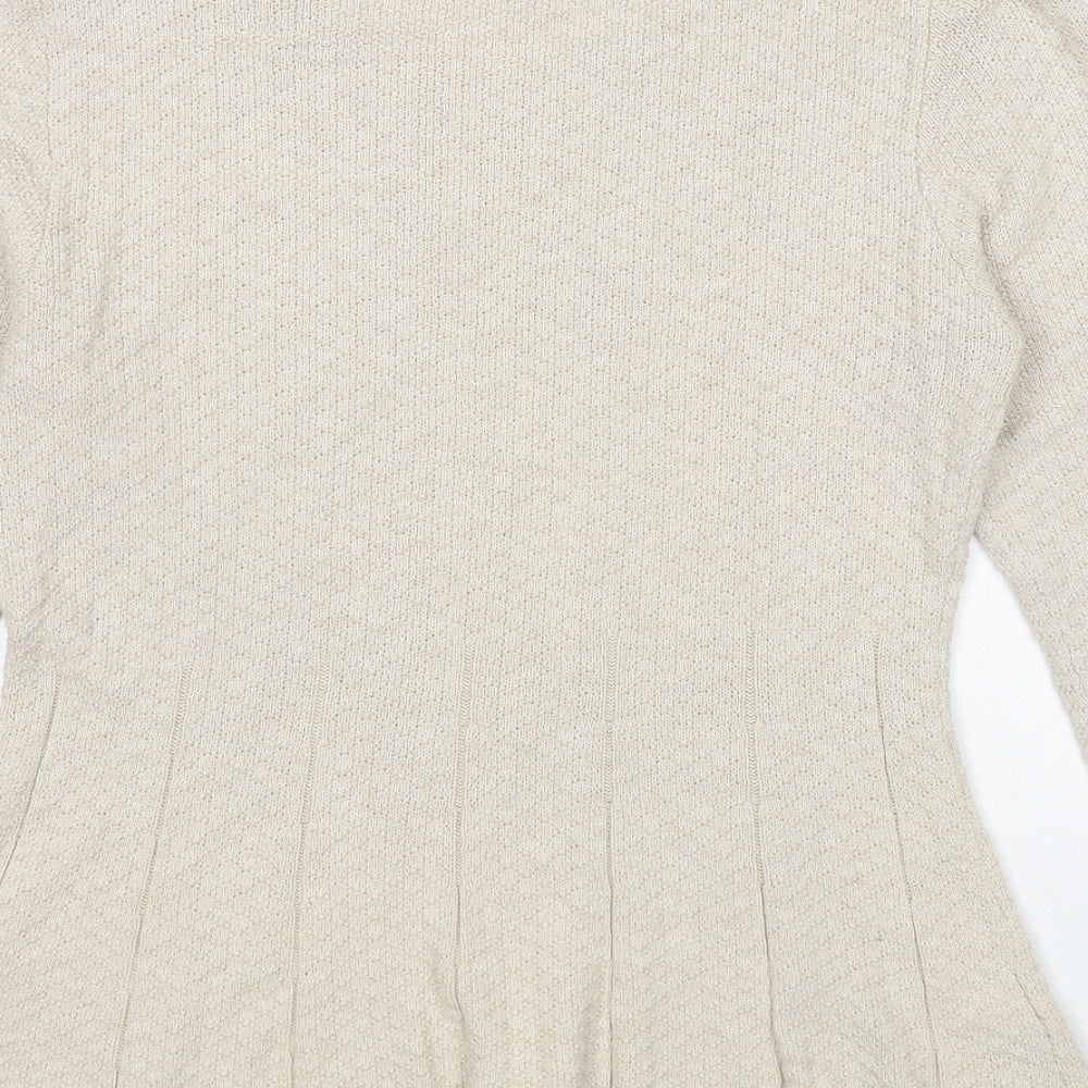 NEXT Womens Beige Round Neck Cotton Pullover Jumper Size 14
