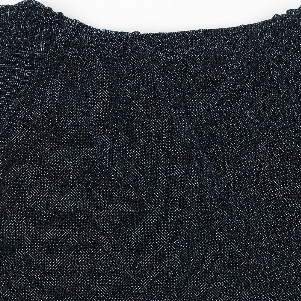 Papaya Womens Blue Geometric Polyamide Basic Blouse Size 10 Off the Shoulder