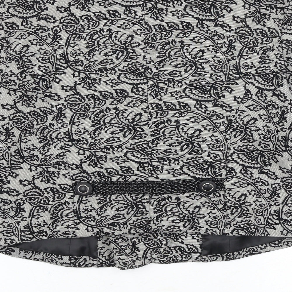 Gusta Tiona Womens Grey Floral Polyester Jacket Blazer Size L