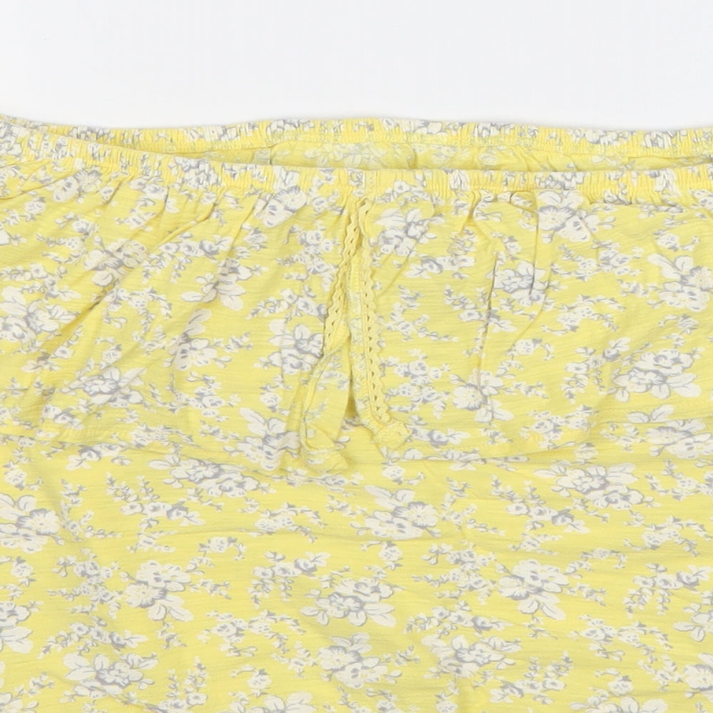 NEXT Womens Yellow Floral 100% Cotton Basic Blouse Size 14 Off the Shoulder