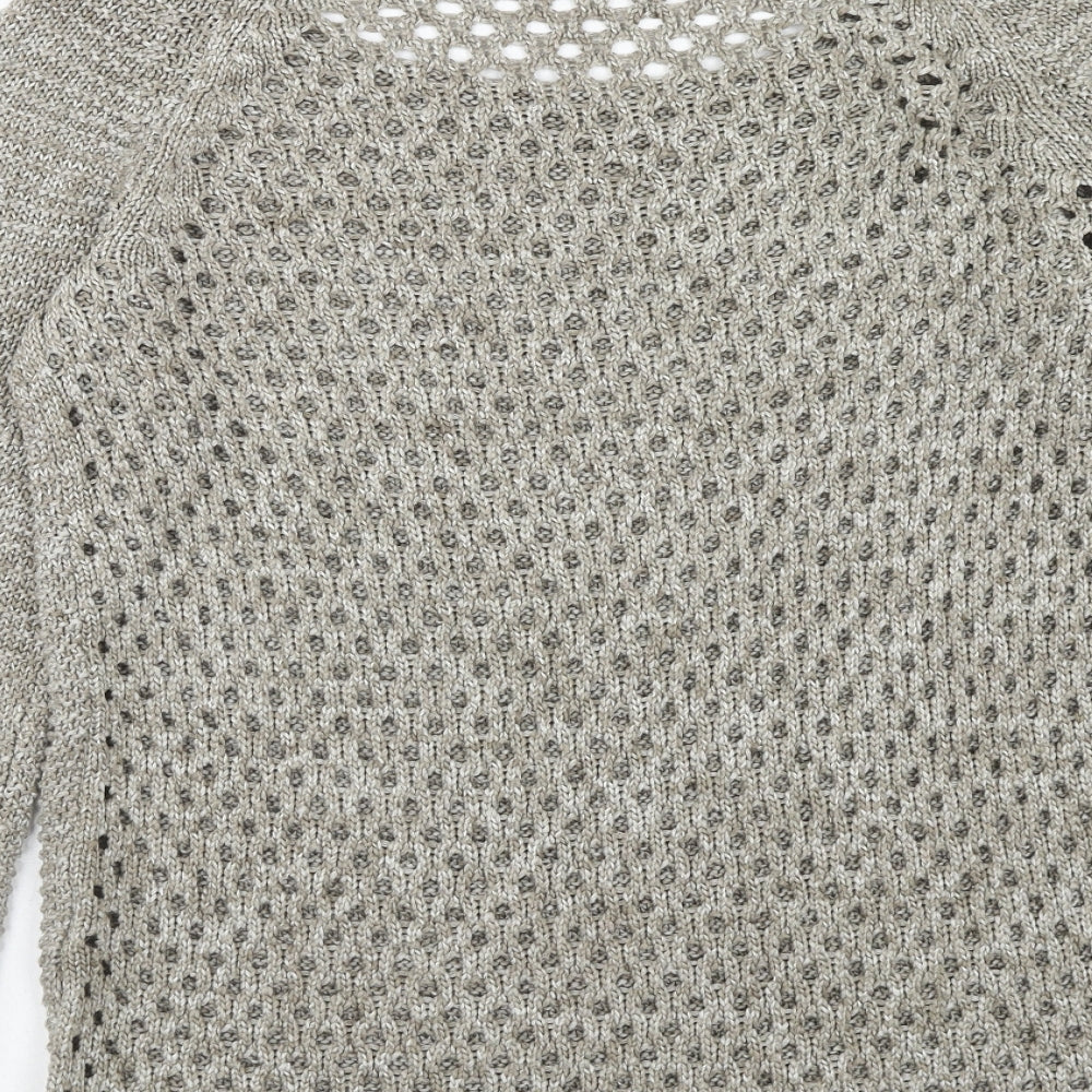 H&M Womens Brown Round Neck Geometric Acrylic Pullover Jumper Size S