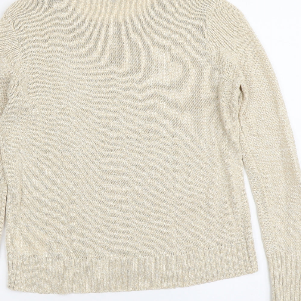 H&M Womens Beige Round Neck Acrylic Pullover Jumper Size XS