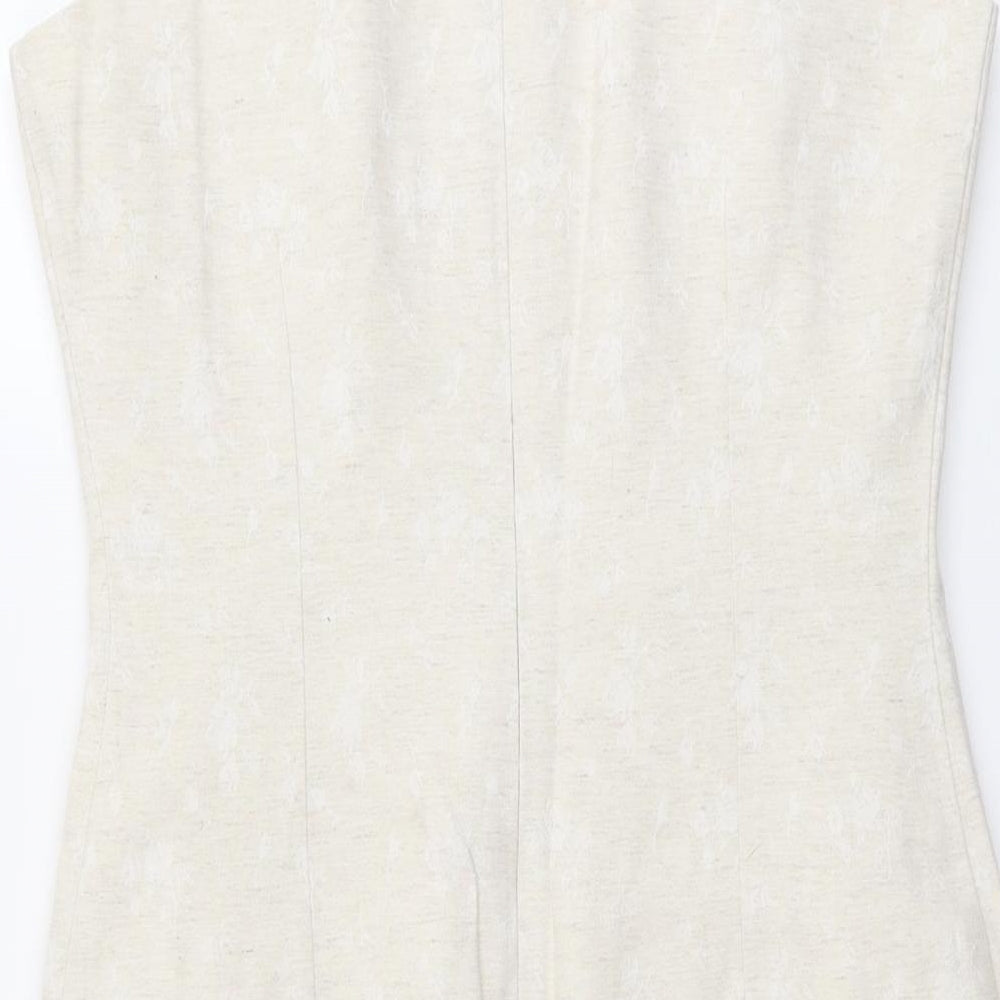 Yessica Womens Beige Geometric Polyester Pencil Dress Size 16 Round Neck Zip