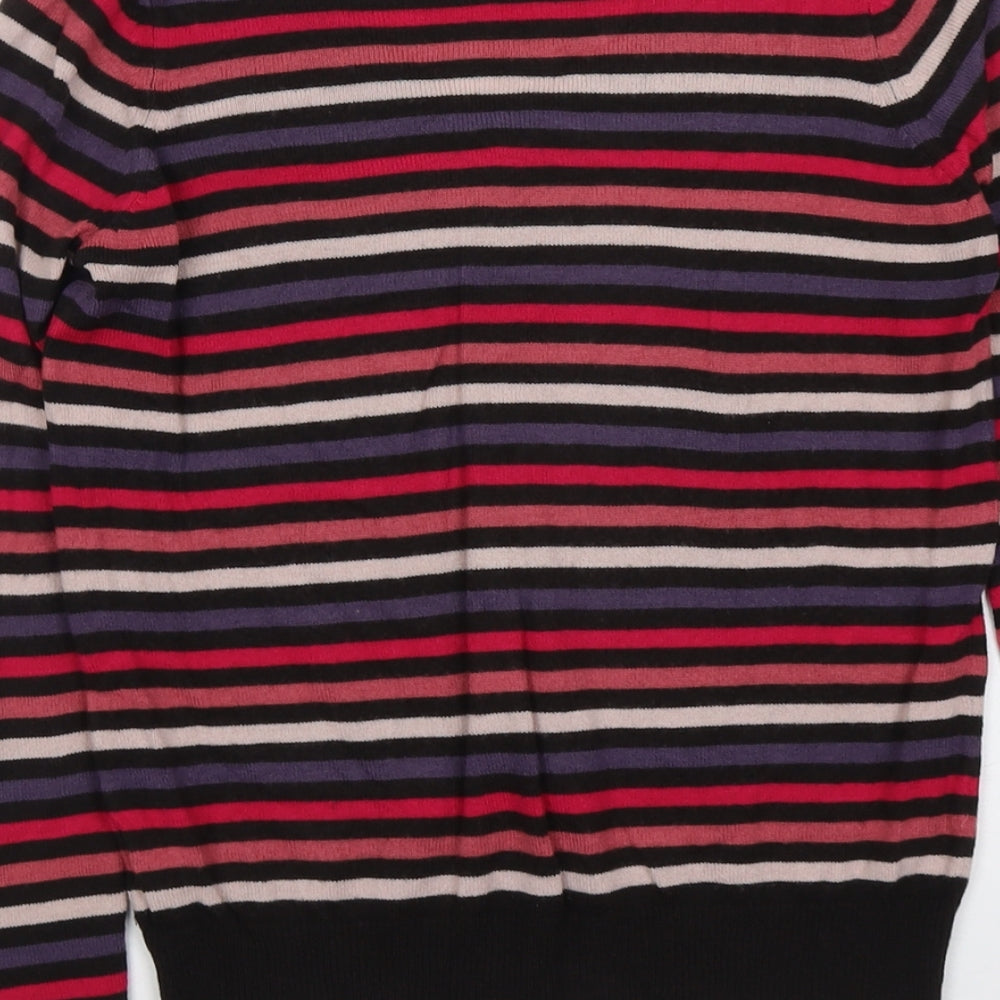 Marks & Spencer Womens Multicoloured V-Neck Striped Acrylic Pullover Jumper Size 8