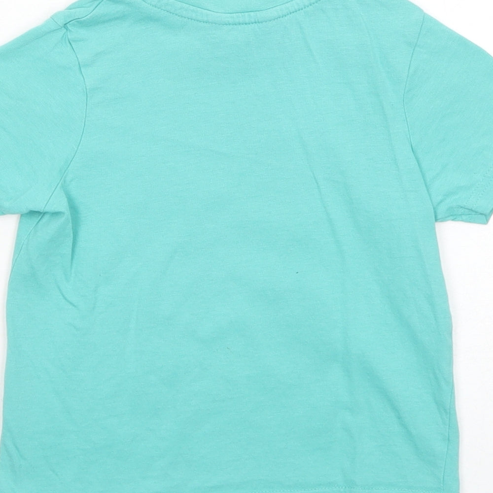 George Boys Green Cotton Basic T-Shirt Size 2-3 Years Round Neck Pullover - Star