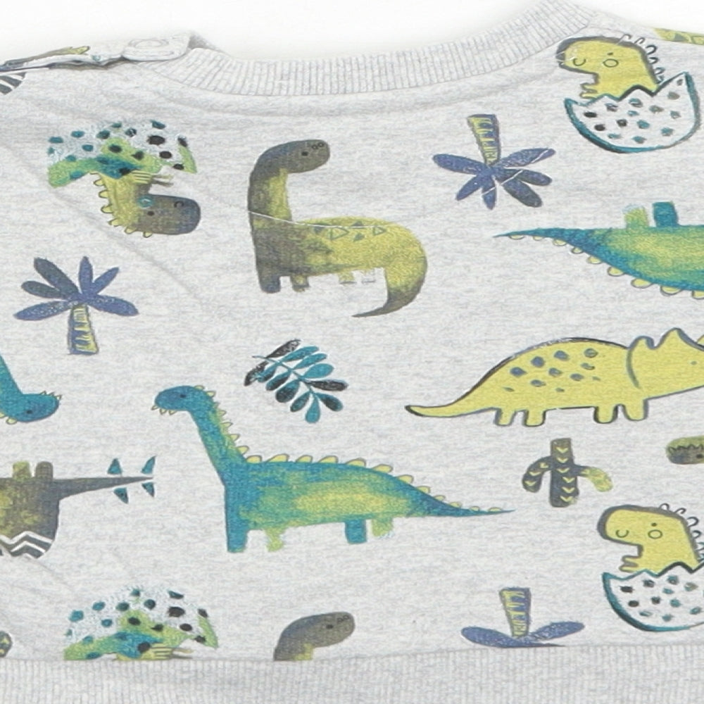 Nutmeg Boys Grey Cotton Pullover Button-Up Size 0-3 Months Round Neck Snap - Dinosaur, Cactus