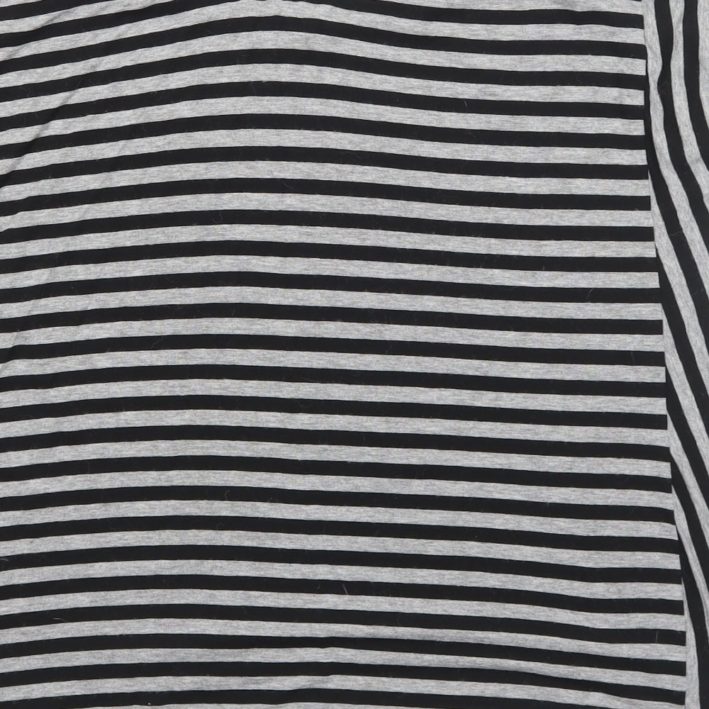 River Island Womens Grey Striped Viscose Basic T-Shirt Size 10 Round Neck - Amour