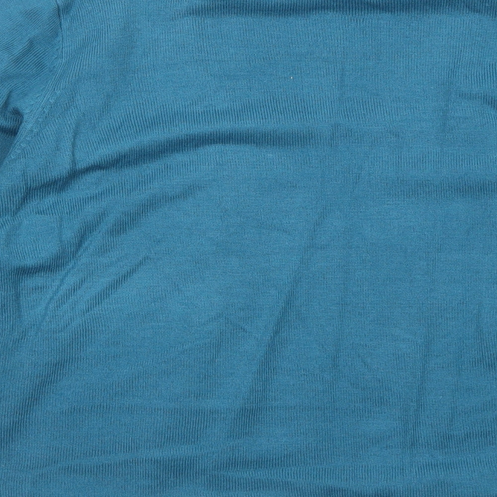 Arista Womens Blue Striped Acrylic Basic Blouse Size 12 Round Neck