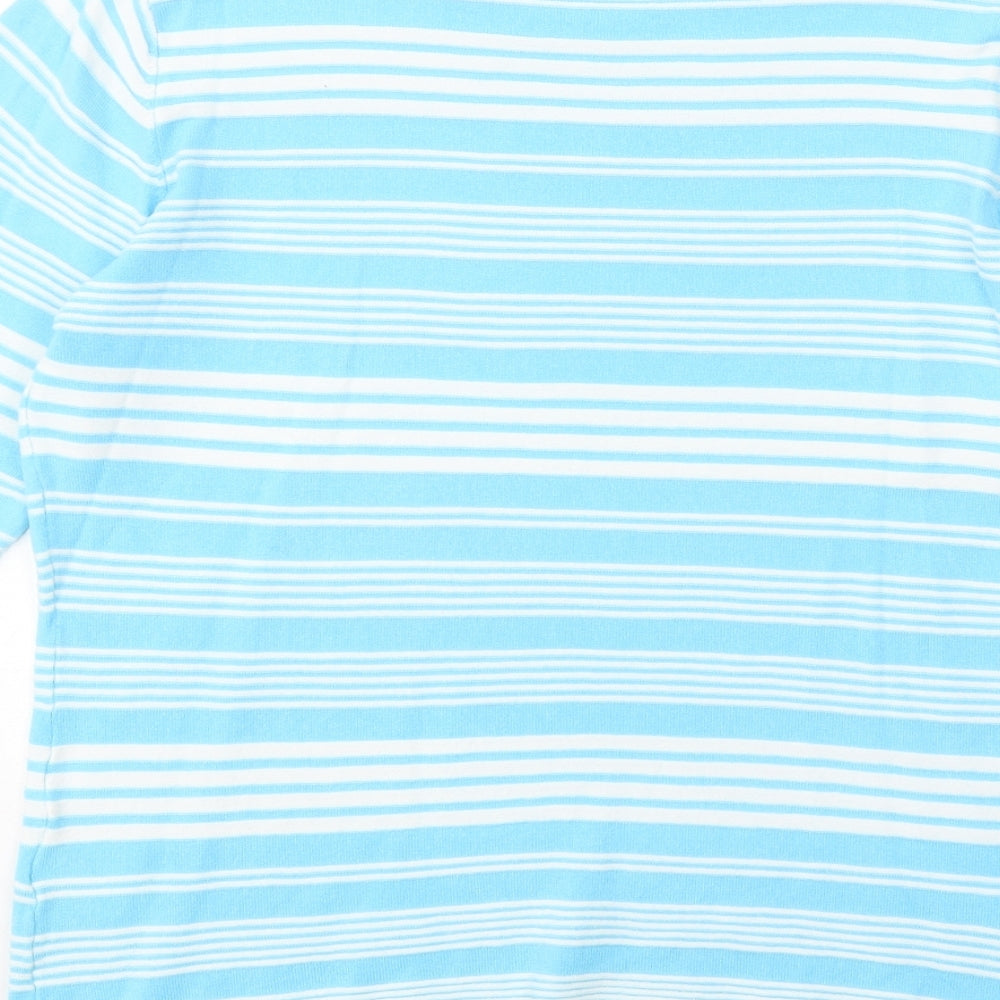 PARAMOUR Womens Blue Boat Neck Striped Viscose Pullover Jumper Size M