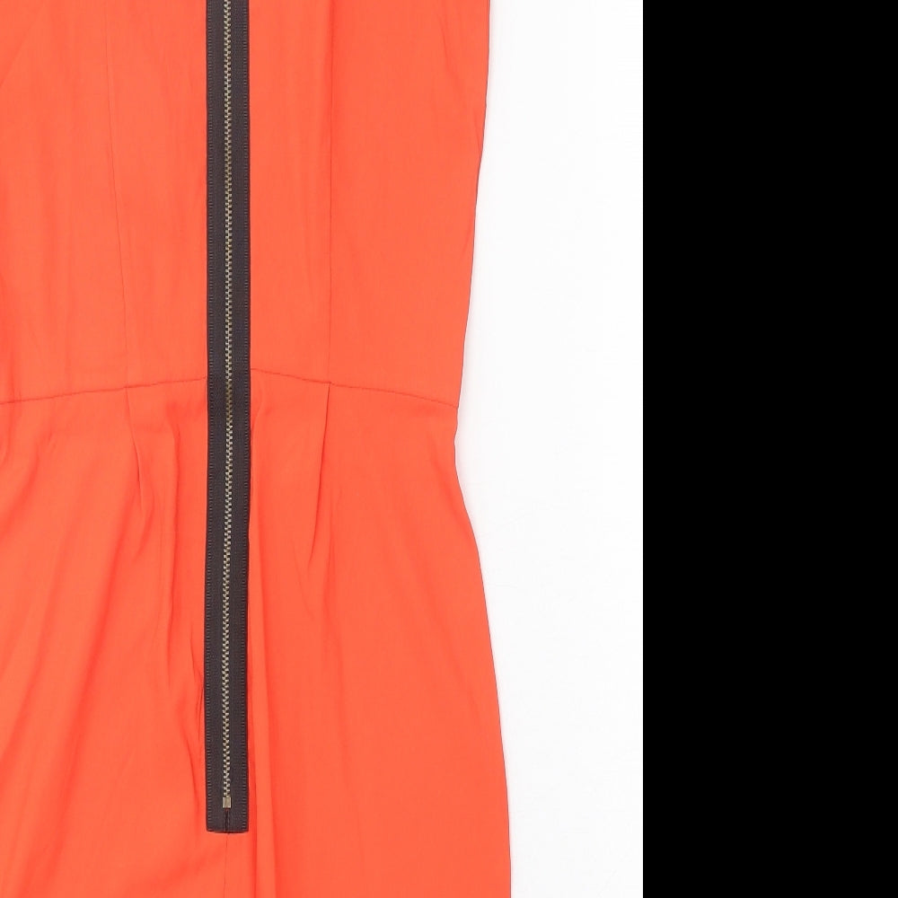 Topshop Womens Red Polyester A-Line Size 8 Round Neck Zip