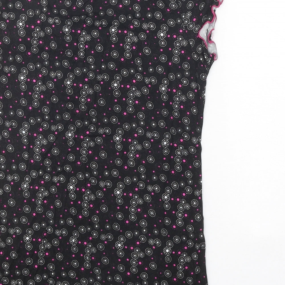 Nebula Womens Black Geometric Polyester Basic T-Shirt Size M Round Neck - Lettuce Hem